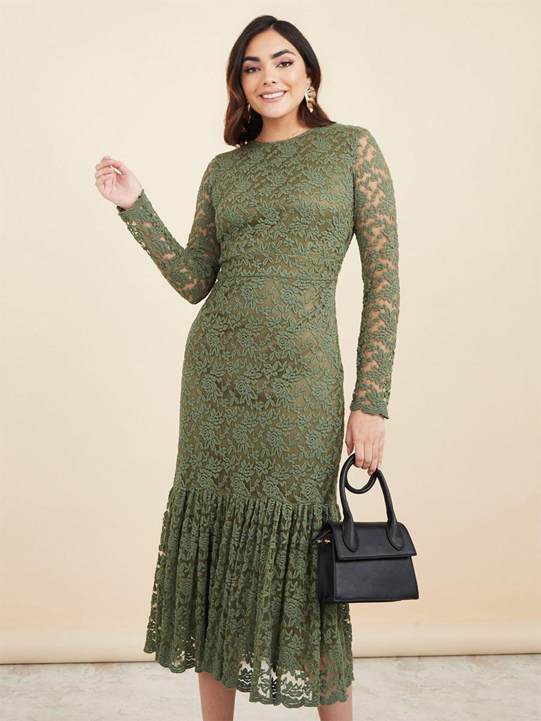 styli green drop-waist midi dress