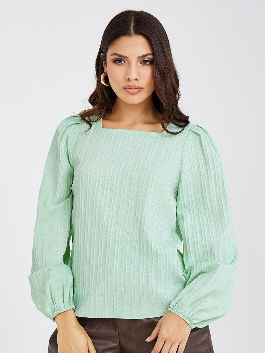 styli green square neck textured regular length boxy fit blouse