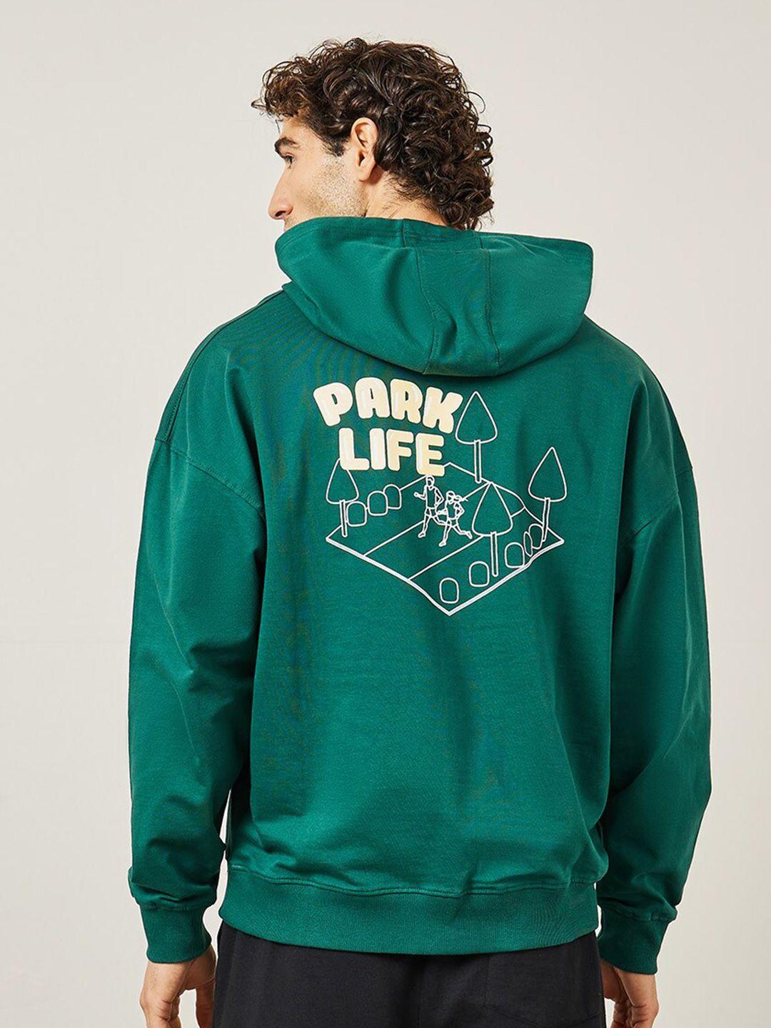 styli green typography printed hooded pure cotton oversized sweatshirt