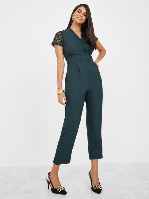 styli green v neck jumpsuit