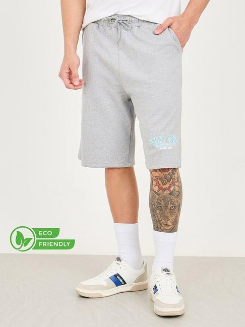 styli grey cotton loose fit printed shorts