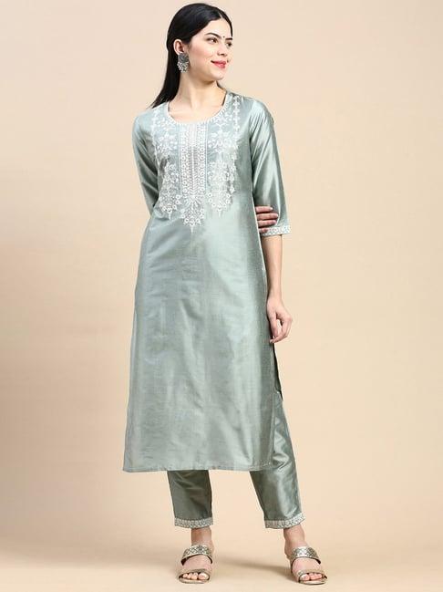 styli grey embroidered kurta pant set