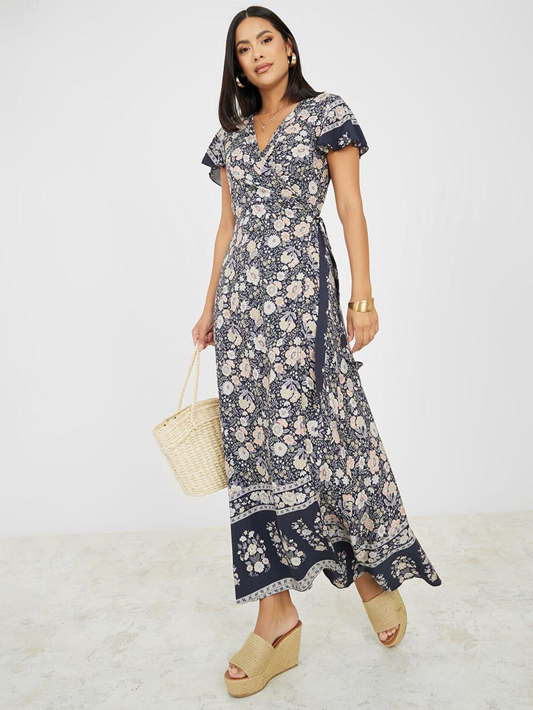 styli grey floral print maxi dress