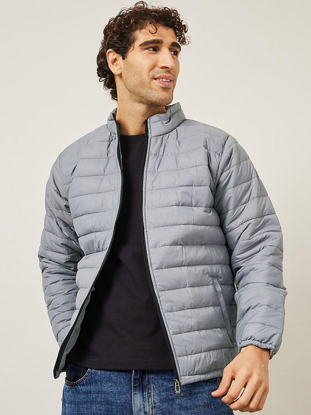 styli grey mock collar long sleeves puffer jacket