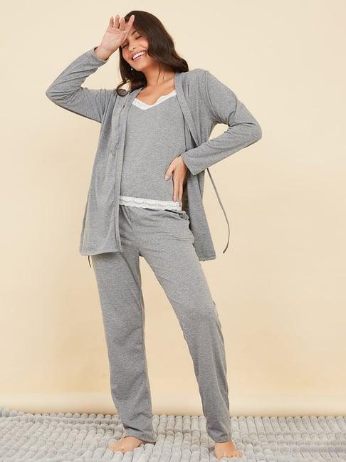 styli grey pyjama robe set with cami