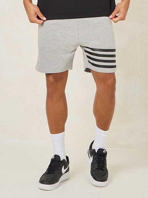 styli grey regular fit printed cotton shorts