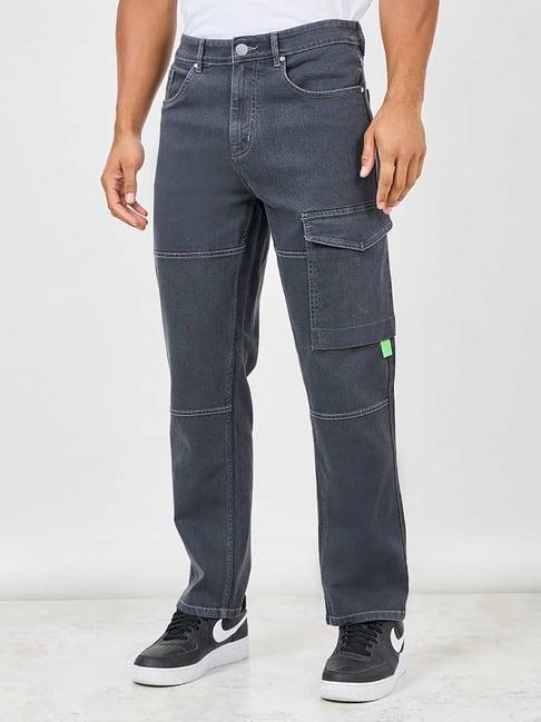 styli grey relaxed fit lightly washed cargo jeans