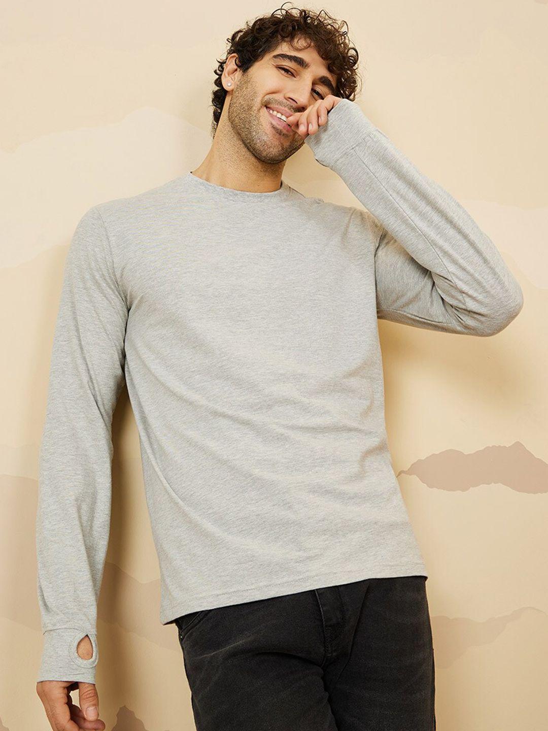 styli grey round neck cotton casual t-shirt