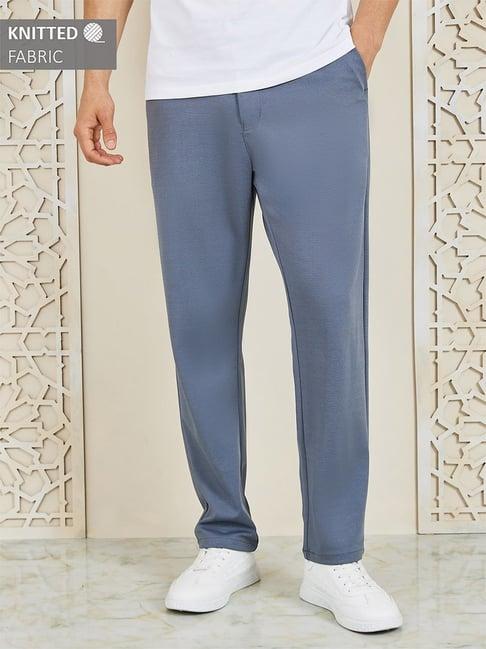 styli grey slim fit flat front trousers