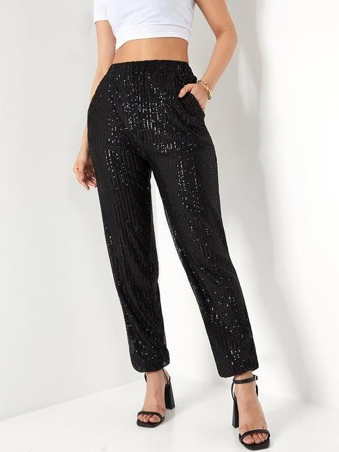 styli high rise sequined pants with side pocket