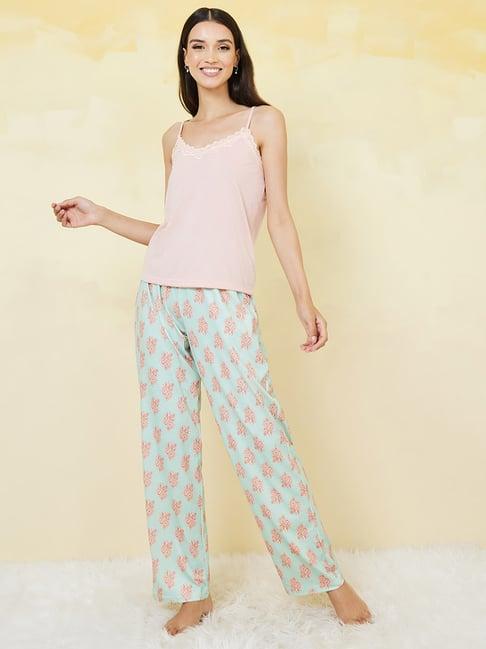 styli lace trim cami top and damask print pyjama set