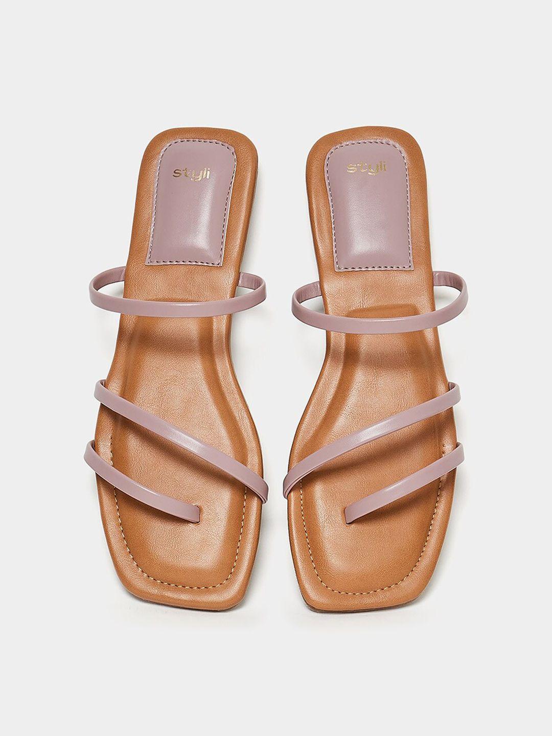 styli lavender & tan brown strappy one toe flats