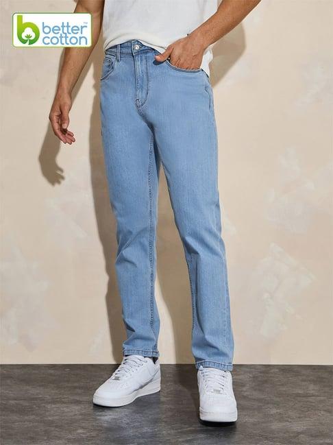 styli light blue regular fit lightly washed jeans