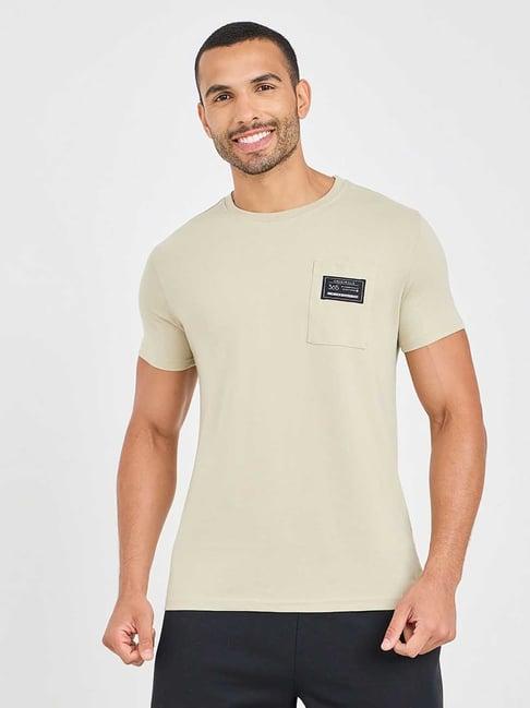 styli light khaki regular fit crew t-shirt