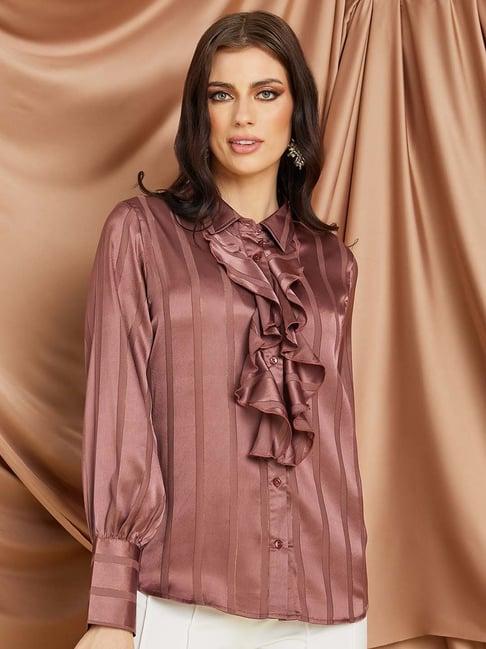 styli lurex jacquard ruffled neckline shirt