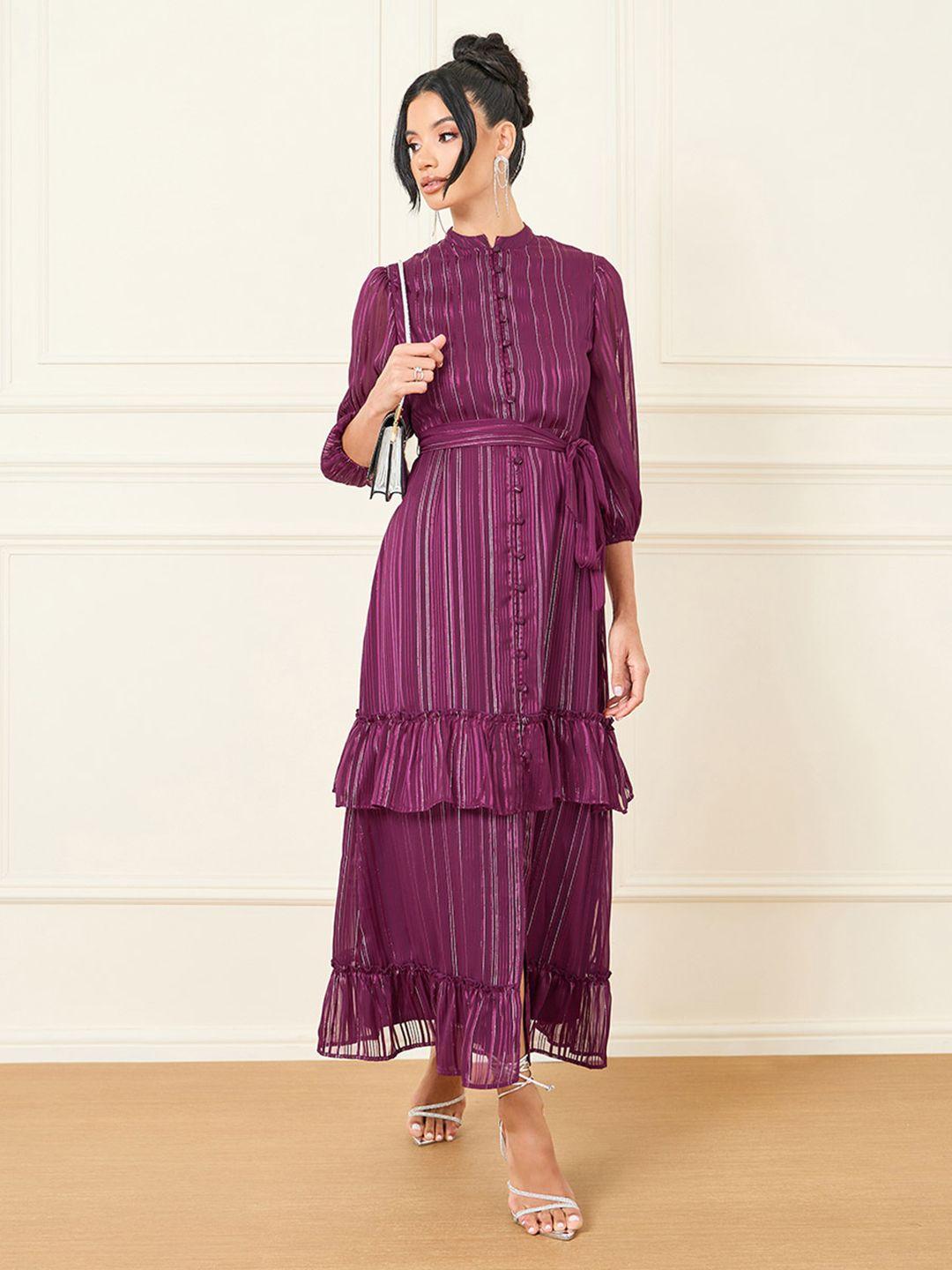 styli mandarin collar three quarter sleeves maxi dress