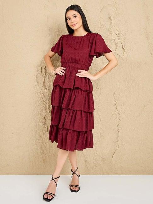 styli maroon chequered peplum dress