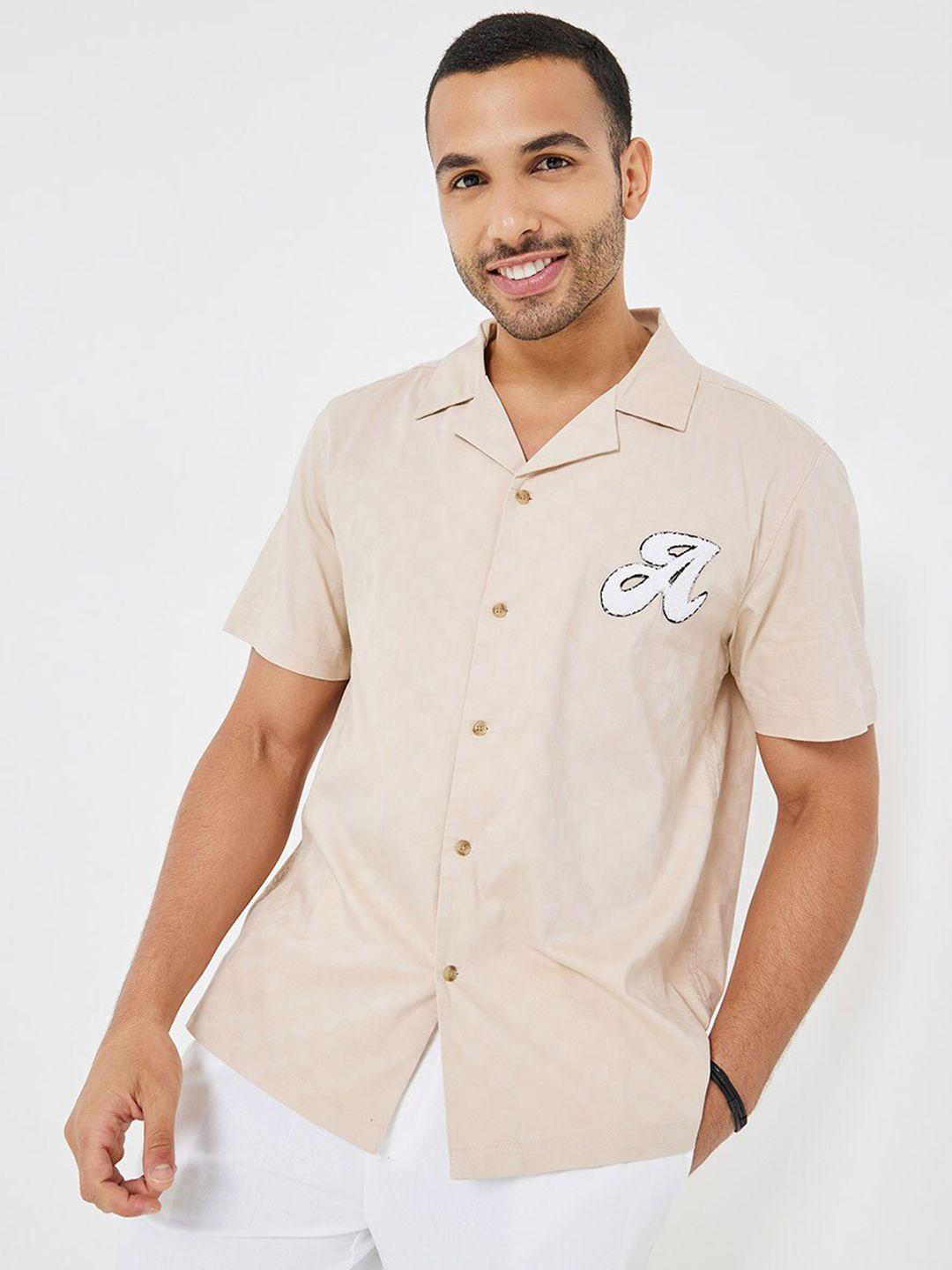 styli men beige opaque casual shirt