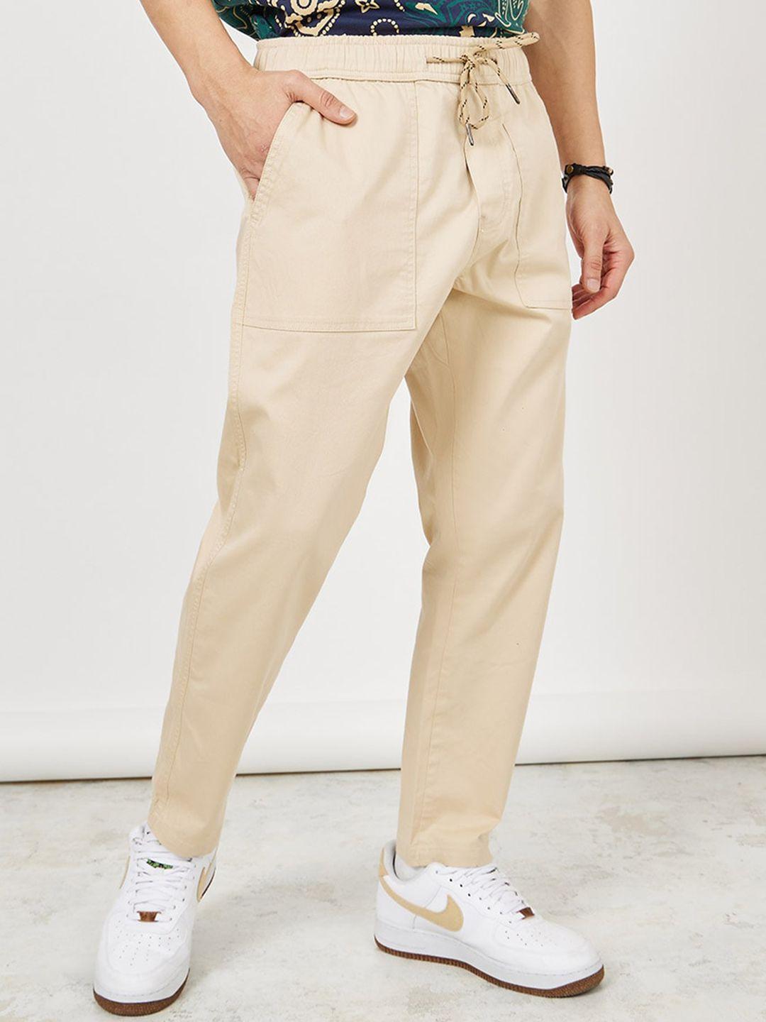 styli men beige slim fit trousers