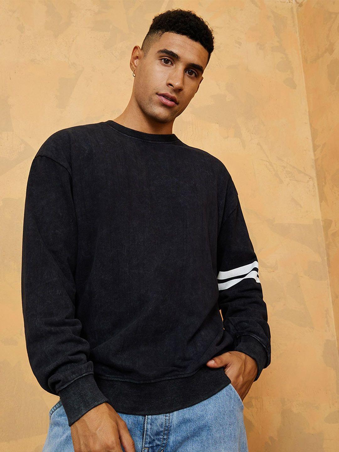 styli men black cotton sweatshirt