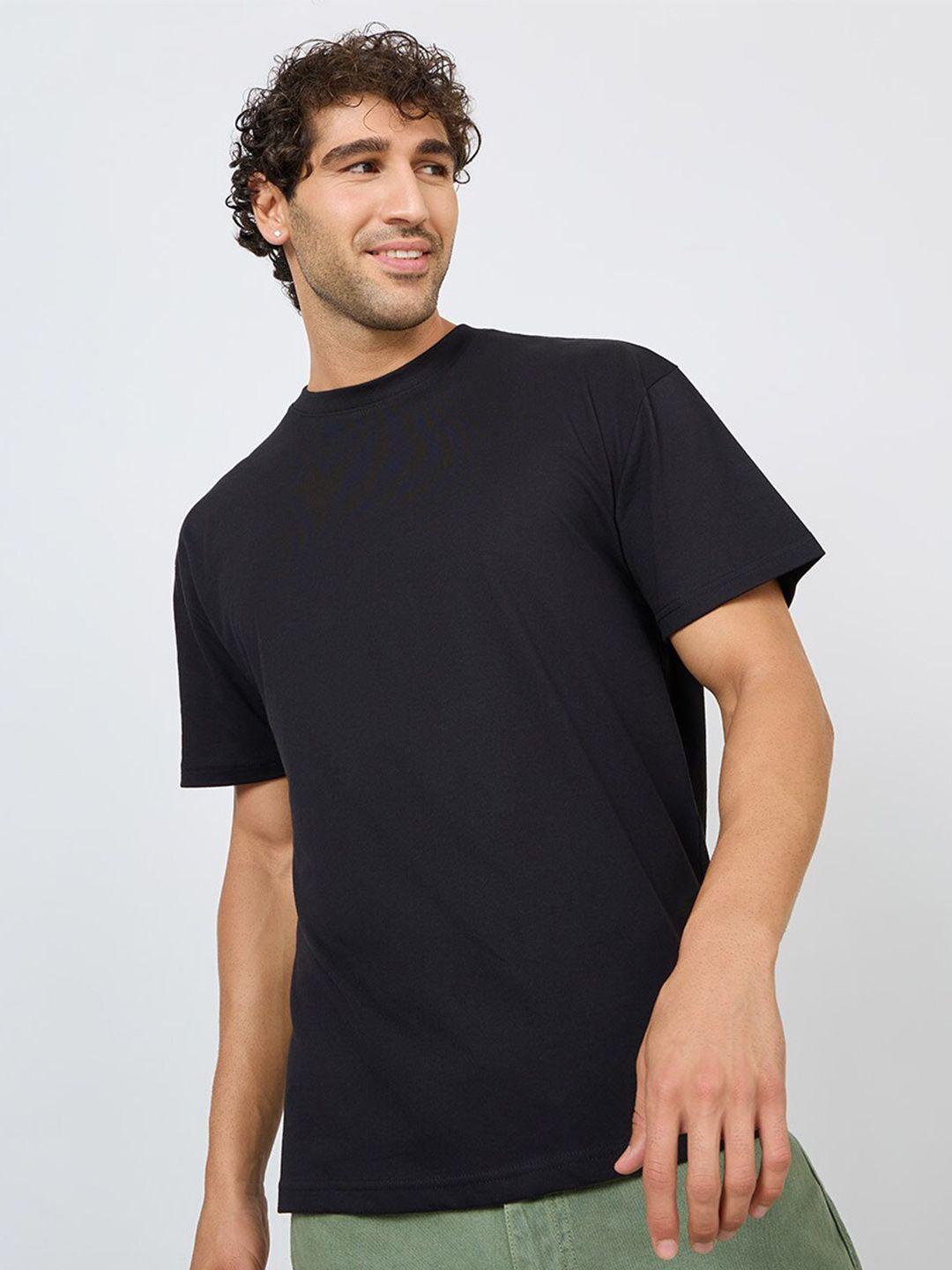 styli men black extended sleeves monochrome raw edge t-shirt
