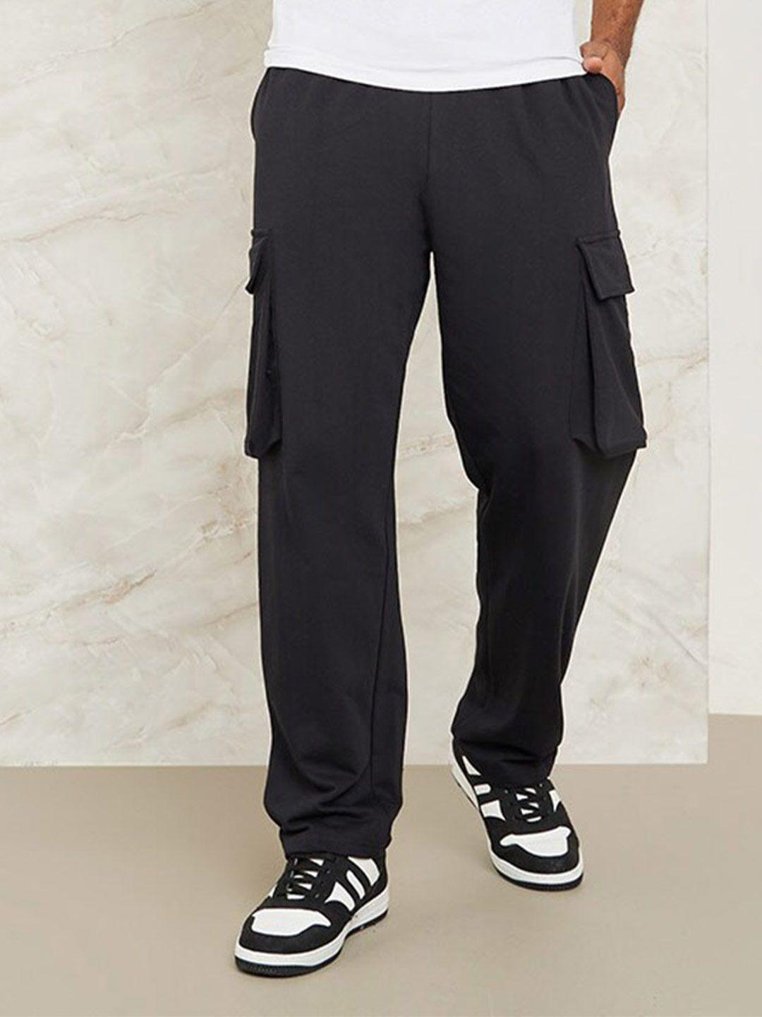 styli men black striped pure cotton track pant