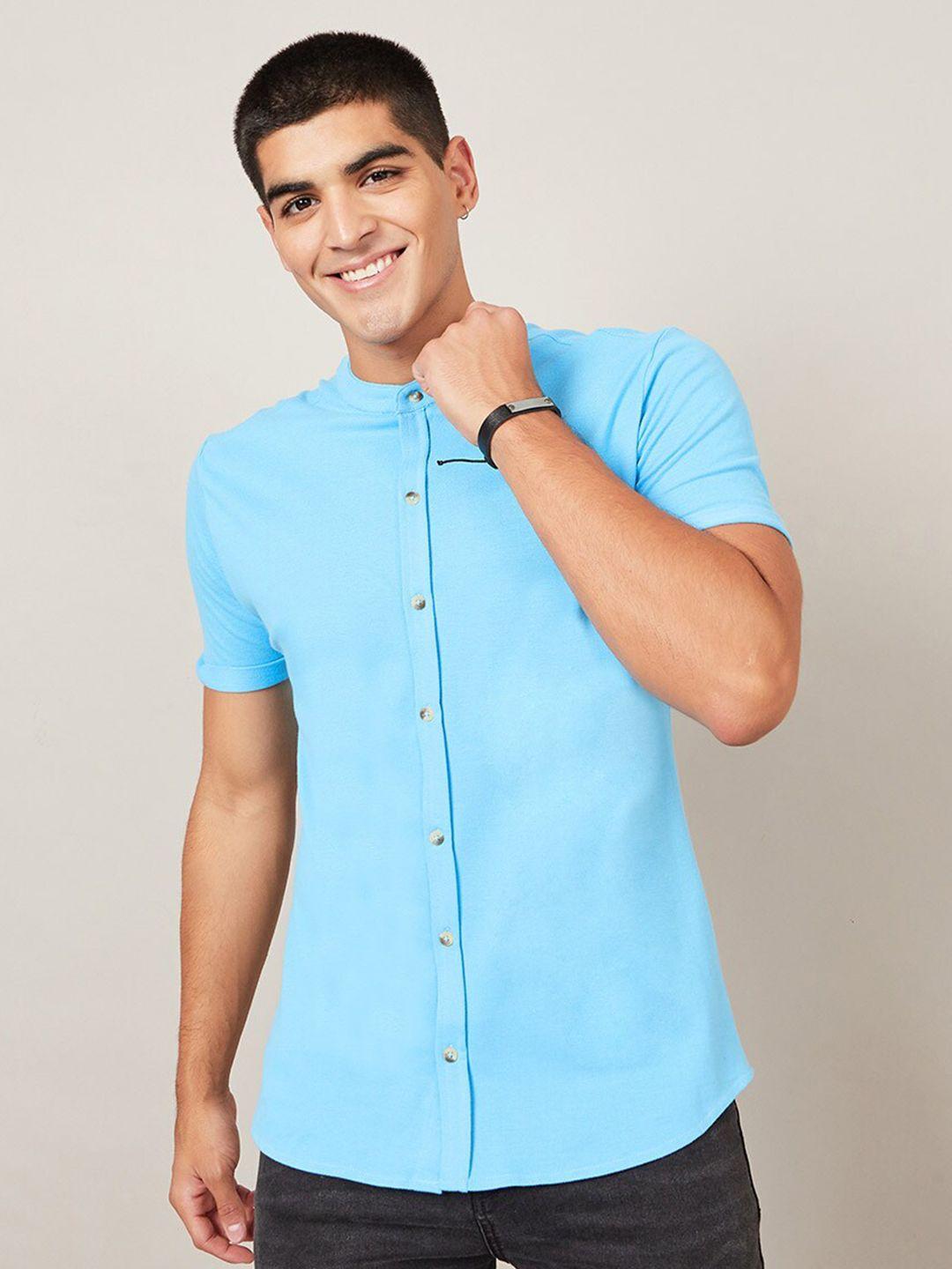 styli men blue cotton casual shirt