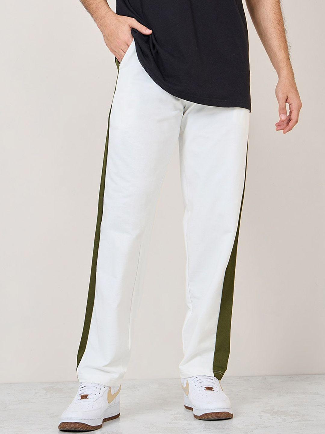 styli men cream-coloured relaxed fit pure cotton track pants