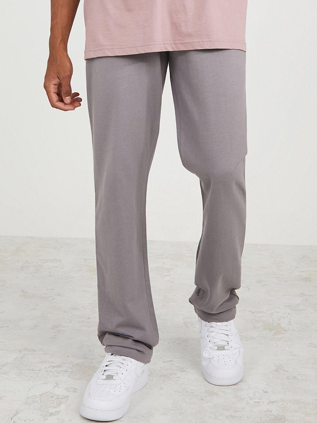 styli men grey straight-fit track pants