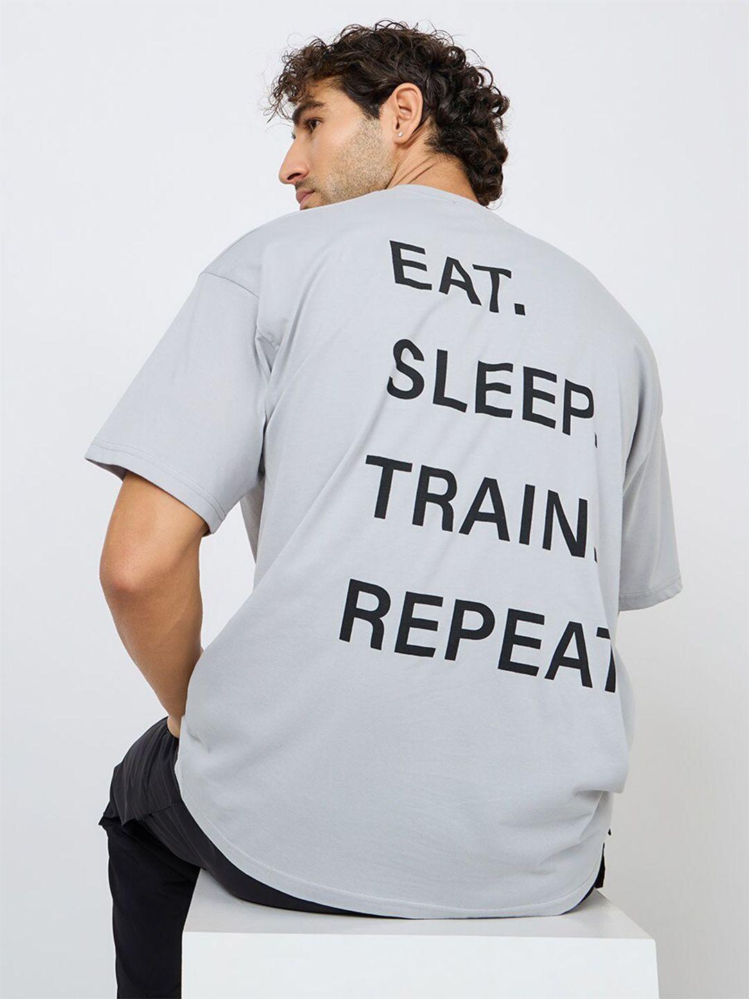 styli men grey typography printed t-shirt