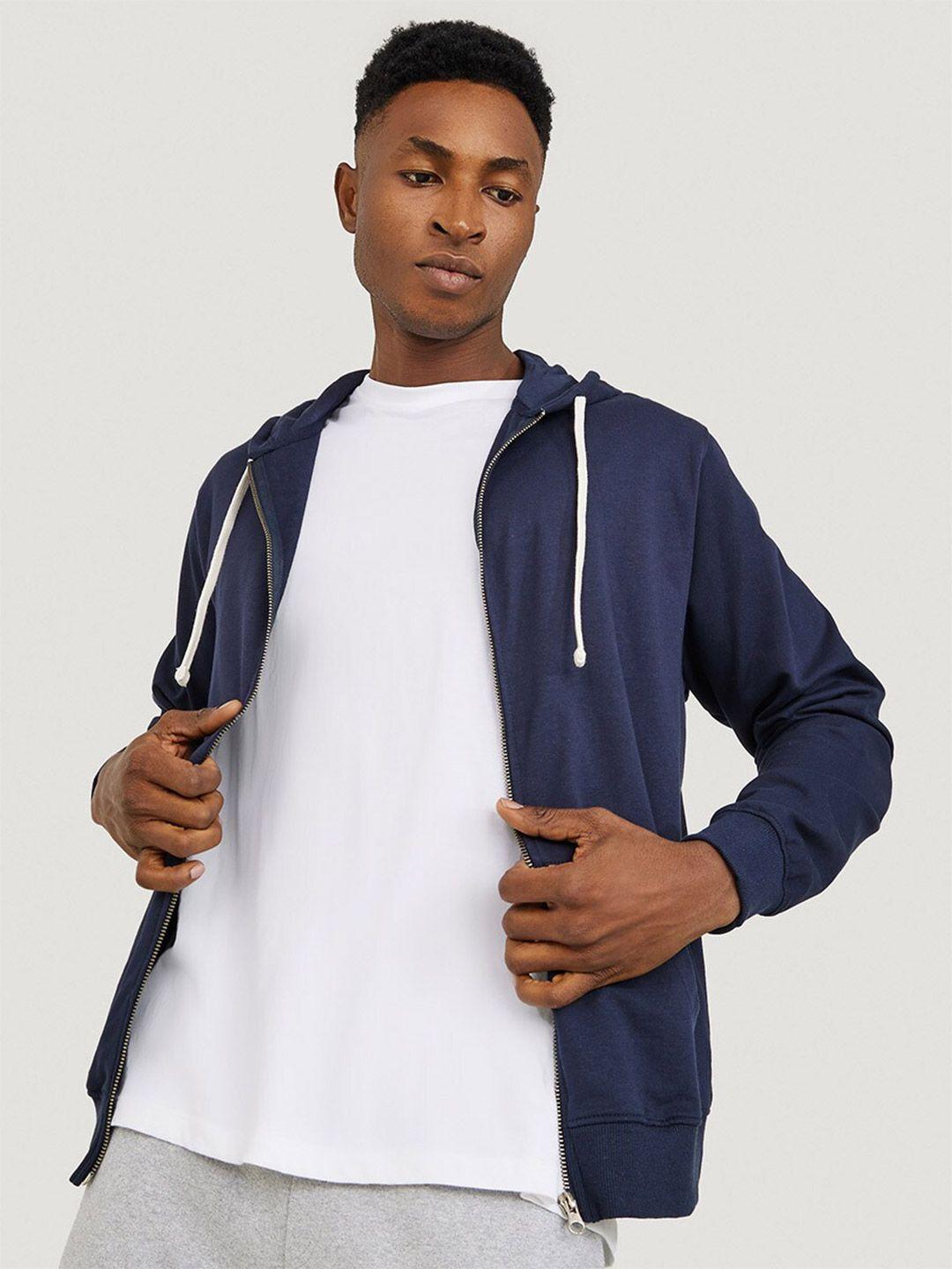 styli men navy blue hooded cotton sweatshirt