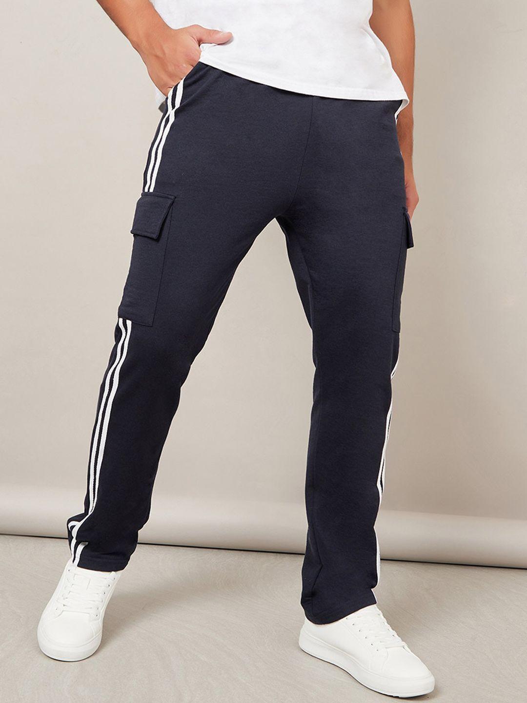 styli men navy blue relaxed fit cotton track pants