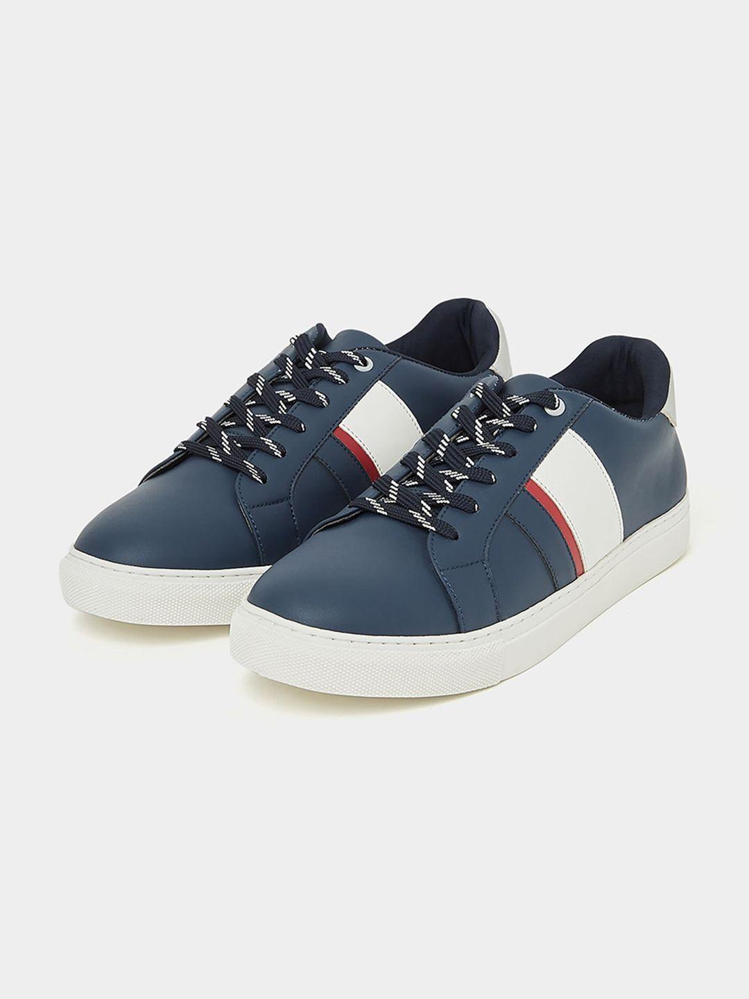 styli men navy blue striped pu sneakers