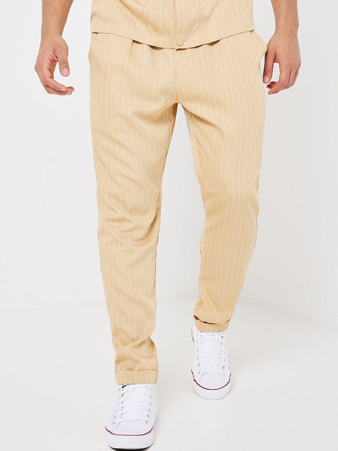 styli men striped mid-rise straight fit trousers