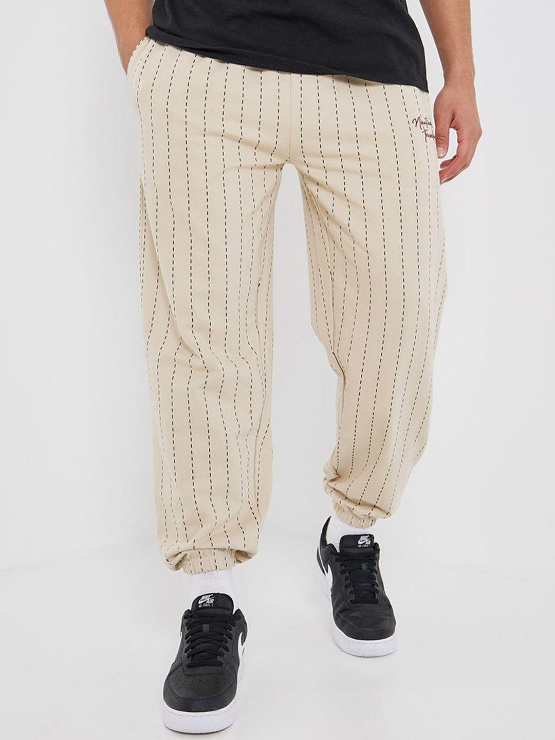 styli men striped pure cotton relaxed-fit joggers