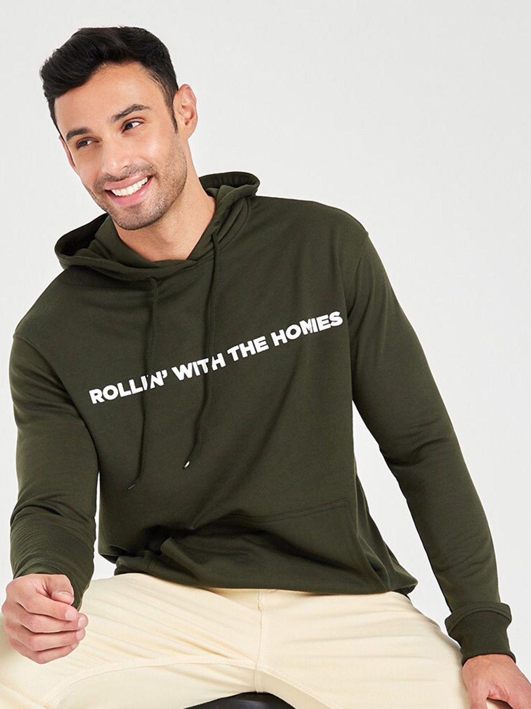 styli men typography print boxy hooded sweatshirt