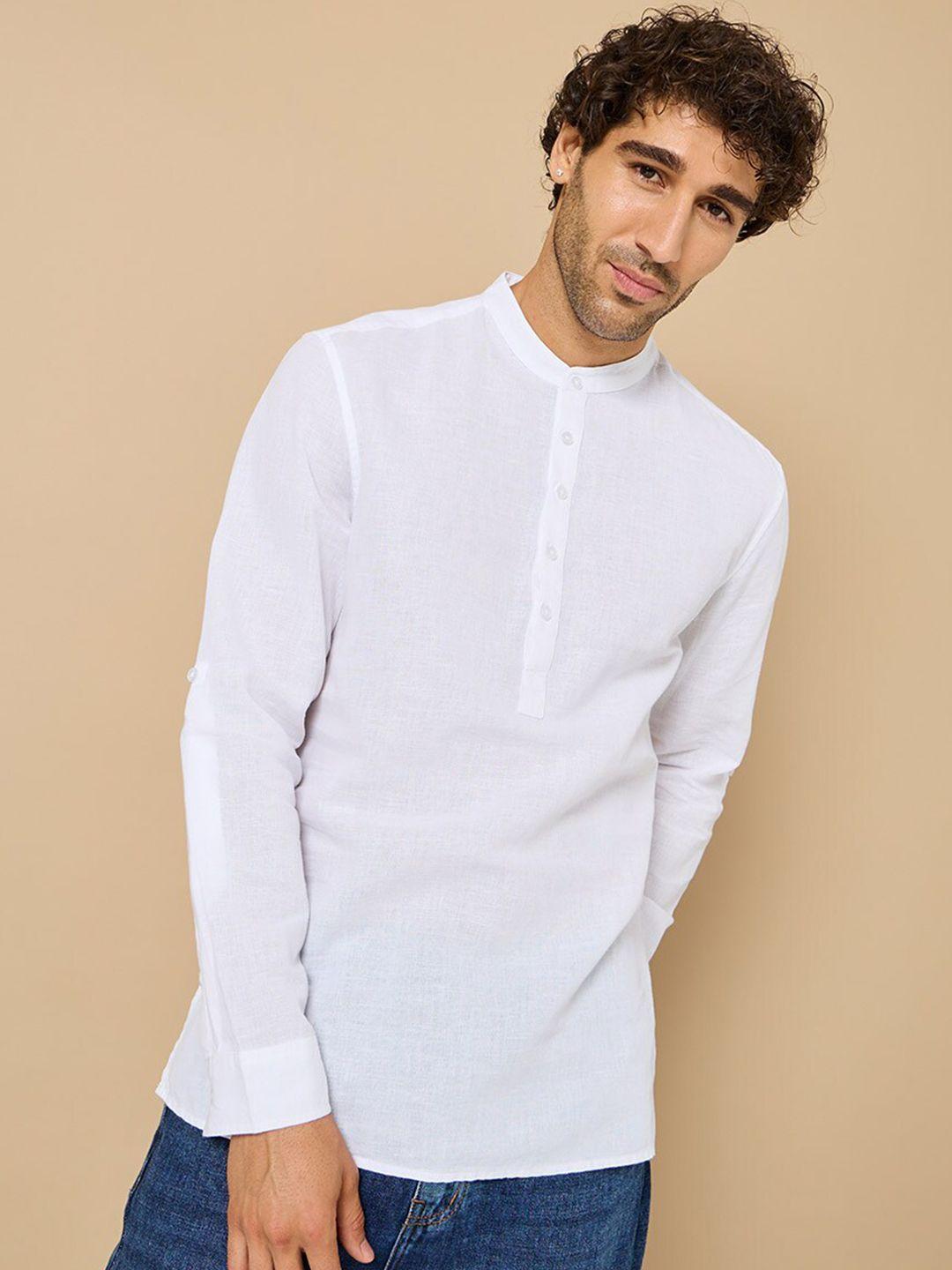 styli men white opaque casual shirt