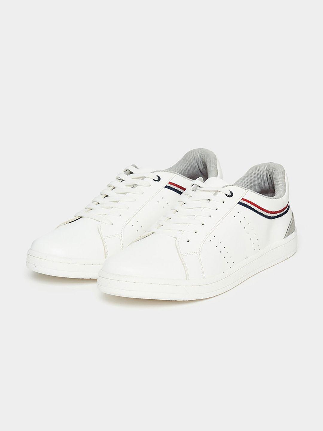 styli men white perforated collar stripe lace up sneakers