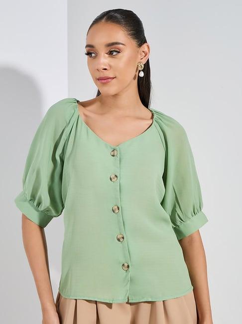 styli mint green regular fit top