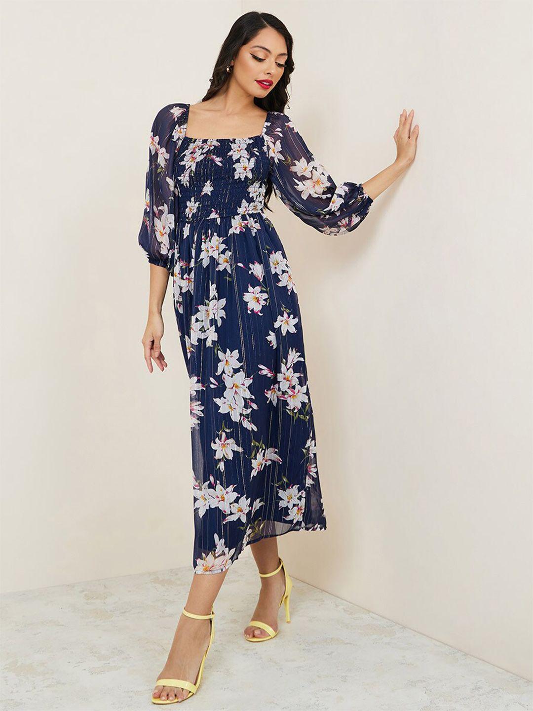 styli multicoloured floral print off-shoulder flared sleeve maxi dress