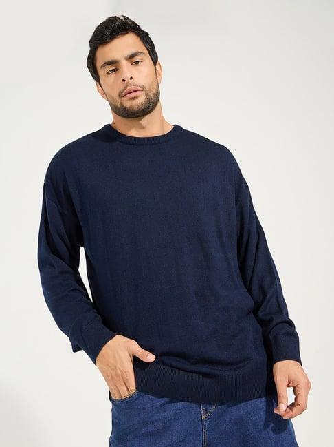 styli navy blue relaxed fit sweater