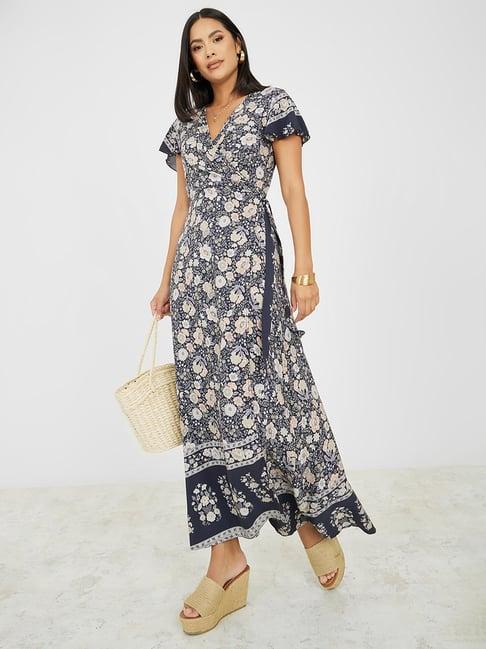 styli navy floral print maxi dress