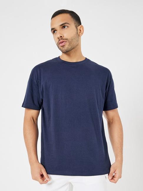 styli navy relaxed fit cotton oversized crew t-shirt