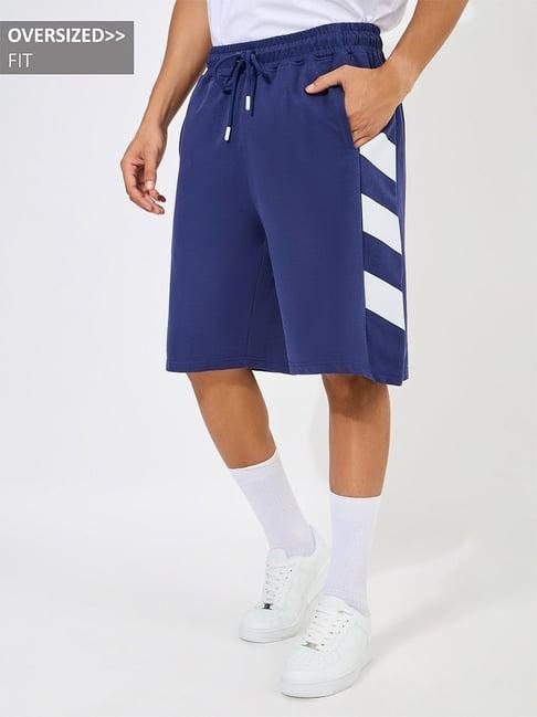 styli navy relaxed fit striped oversized cotton shorts