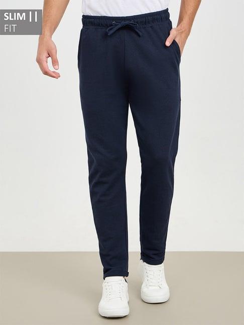 styli navy slim fit cotton trackpants