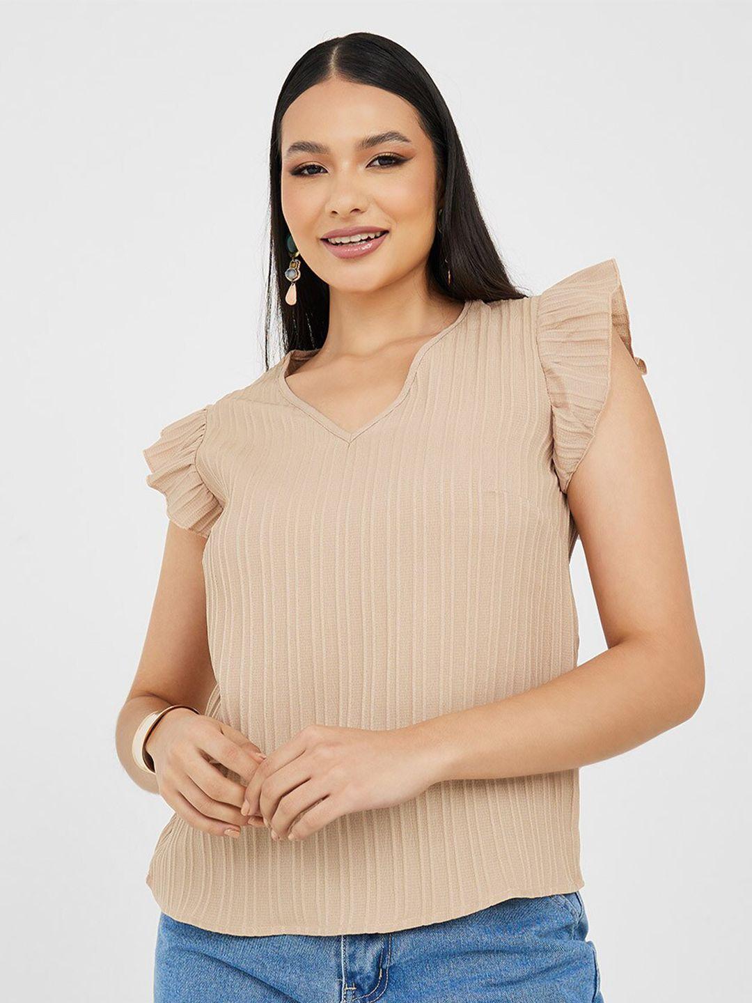 styli nude-coloured flutter sleeve top