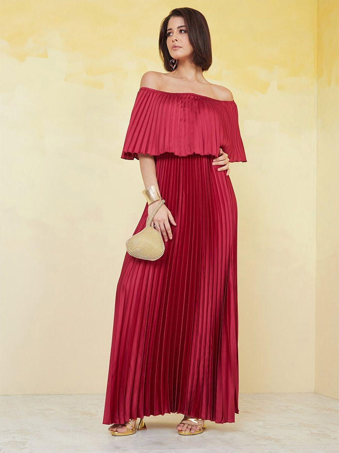 styli off-shoulder flared sleeve maxi dress