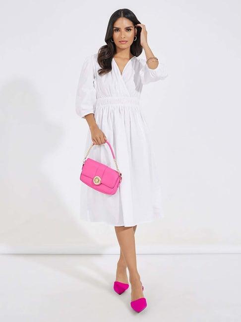 styli off-white cotton a-line dress