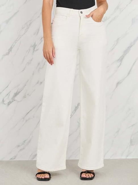 styli off-white cotton mid rise jeans