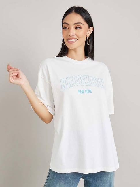 styli off-white cotton printed t-shirt